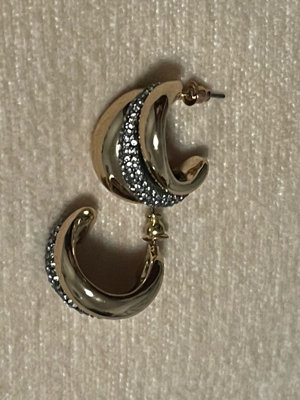 Gold-Tone Crescent Hoop Earrings with Pave Accents